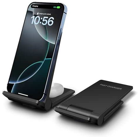 FDGAO Chargeur Induction 2 en 1,Chargeur sans Fil 20W Pliable Station de Charge pour iPhone 17 Pro Max/16/15/14/13/12/11/XS/XR/8 Plus,AirPods,Samsung Galaxy S25/S24/S23/S22/S21,Note20,Galaxy Buds etc