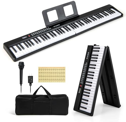 RELAX4LIFE Pianoforte Digitale Pieghevole a 88 Tasti, con MIDI Wireless, Altoparlanti Doppii, 1000 Timbri, 1000 Ritmi, Tastiera Portatile per Principianti, Bambini, Adulti (NERO)