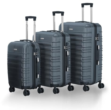 Juskys Set valigie rigide 3 pezzi – ABS – con ruote girevoli, lucchetto a codice e manico telescopico – trolley da viaggio – colore antracite