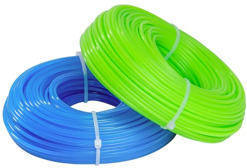 2 Rotoli 2,4mm Filo per Decespugliatore Elettrico, 100 m Filo Decespugliatore in Nylon, Filo in Nylon per Tagliabordi Professionale, Linea Tagliaerba (Verde, Blu, 50 m x 2 Pezzi)