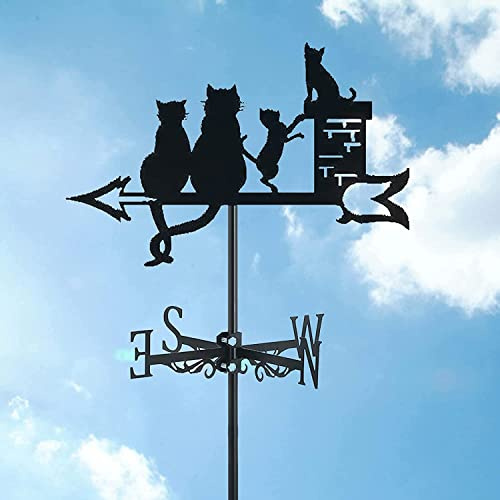 MWAYOYTE Banderuola segnavento a Forma di Gatto,Decorazione da Giardino sul Tetto,Ornamento per Gatti,in Metallo,in Acciaio Inox,indicatore di direzione del Vento per Cortile Esterno.