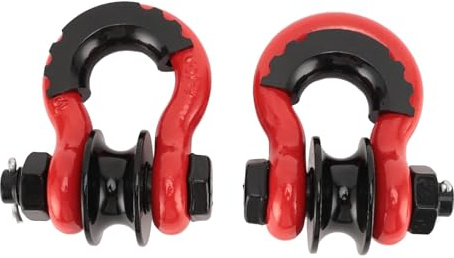 D Ring Shackle Heavy Duty 3/4inch Off Road Recovery Shackle with Pulley for Truck Tractor ATV UTV Made of Carbon Steel Rubber Electroplating with Powder Coating 2PCS