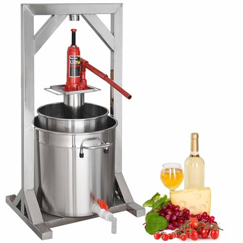 Pressa per Vino di Frutta, pressa a mandrino in Acciaio Inossidabile con martinetto Idraulico, pressa Forniture e Attrezzature per la vinificazione dell'uva, per Esterni (12L)