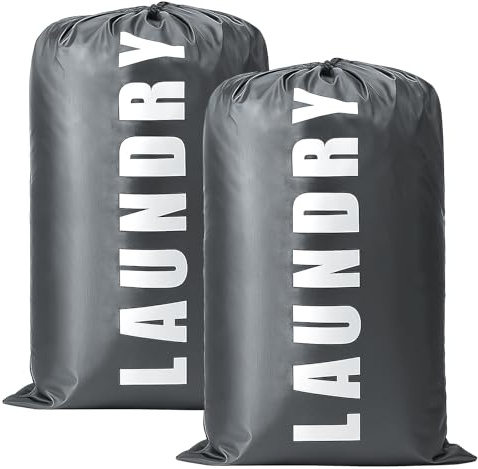 DAWRIS 2 Laundry Bags, Collapsible Laundry Bag Travel, Travel Clothes Storage Bag with Drawstring, Large Drawstring Laundry Bag for Dirty Clothes, Great for Travelling, Camping, Home and Bathroom