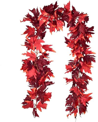 Herbst Ahornblätter Girlande Rot, 175 cm Künstliche HerbstdekoGirlande | HerbstBlätter Girlande, Herbst Hängepflanze für Thanksgiving, Tisch, Innen und Außen