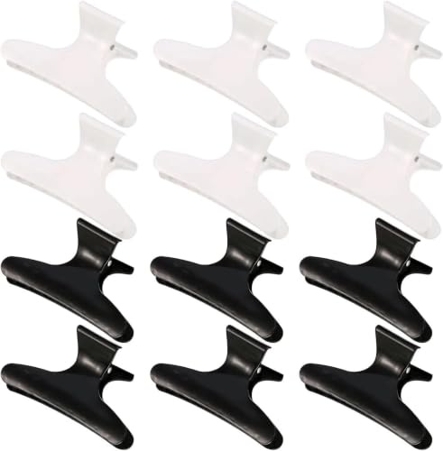 12 Pcs Butterfly Hairdresser Clamps, Butterfly Clips, Salon Clip Barrettes | Hairdresser Clips Fixed Disorder Hair, Hair Styling Accessories for Women Girls (Black & White)