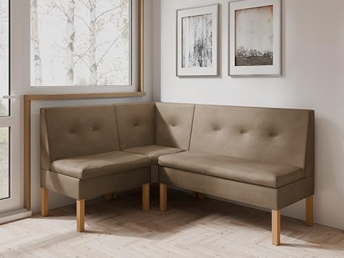 JKG Meble Eckbank fur Essizmmer - Eckbank Küche mit Aufbewahrungsbehälter - Modern Sitzecke Küche - Stoff Velours - gepolsterte Rückenlehne - Braun - Monolith 09-130x170 cm
