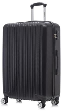 YONSLY Reisekoffer Trolley, Rollkoffer Handgepäck, Travel Koffer Suitcase Hartschalenreisekoffer mit Rollen 360°, Zahlenschloss, Weicher Gummigriff (XL, Schwarz)