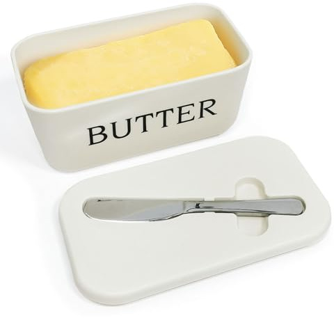 Aieino Butter Dish with Lid & Knife Stainless Steel Food Grade Plastic Box