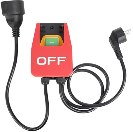 Not-Aus Schalter mit Steckdose, Notausschalter, Elektromagnetischer Sicherheitsschalter mit Sofort-Stopp, Für Werkstatt, Maschinen & Elektrowerkzeuge, Langkabel & Wandmontage