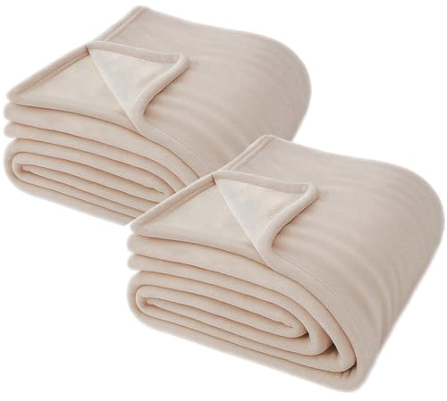 2er Set Kuscheldecke in 150x200cm - Beige (W-150x200cm-Beige-2-Stück) | Fleecedecke, Wohndecke, flauschige Ganzjahresdecke, weich warm und waschbar, Warme Winterdecke, Sofa Decke, Bettüberwurf,