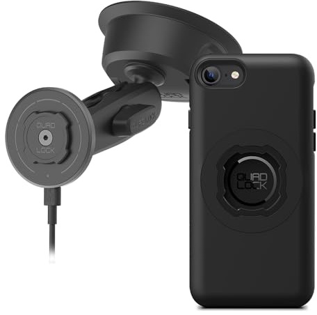 Quad Lock Heavy Duty Suction Car Phone Mount with MAG Phone Case and MAG Wireless Charging Head for iPhone SE (3rd, 2nd Gen), 8