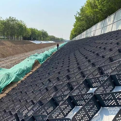 Grille À Gravier, Géogrille Robuste pour Pavés À Forte Pente avec Trous De Drainage pour Sol, Gazon, Pierres, Grille Stabilisatrice pour Abri De Jardin, Allée Et Allée(Black 20x20ft,H-5cm/2in)