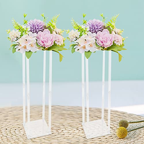 2 soportes para flores acrílicos, centros de mesa para boda, estante transparente, blanco, rectangular, soporte para arreglos floreros, floreros geométricos