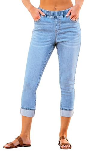 Vetinee Women's Elasticated Waist Jeans High Waisted Skinny Capri Pants Stretch Cropped Jeggings