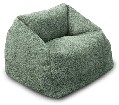 Bags of Beans Kids Boucle Bean Bag Chair Soft Washable Durable Lightweight Prefilled Comfy Children’s Seating for Bedroom Playroom 55x45cm (Sage Green, Beanbag Only)