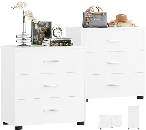 Aheaplus Closet Drawers Set of 2, Wood Closet Organizers and Storage with 3 Drawers, Closet Drawers Organizer System, Nightstands Bedside End Table with 3 Drawers Storage for Bedroom, White