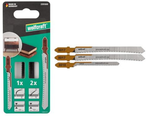 wolfcraft Stichsägeblätter Möbelbau 3-tlg. - Projektset für gerade und Kurvenschnitte durch beschichtetes Holz, feiner Schnitt, Mirror-Cut - made in Germany - 2391000