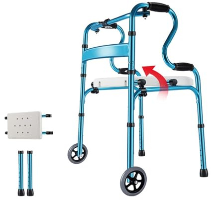 hospitales Andador plegable con asistencia de pie ruedas, andador auxiliar rehabilitación aleación aluminio, ayuda movilidad for caminar altura ajustable for personas mayores(Blanco)
