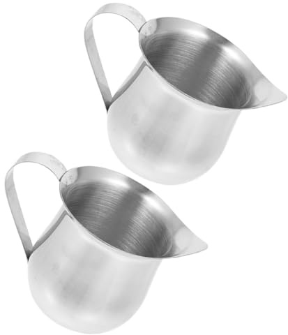 VICASKY Bricco per Schiumare Latte in Acciaio Inox 2 Pezzi da 60 Ml, Brocca per Espresso Beccuccio di Precisione, Contenitore Panna Caffè Portatile per Campeggio e Uso Quotidiano