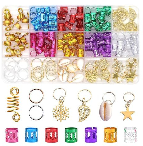 190 Pcs Multicolor Hair Accessories Set, Dreadlock Hair Rings and Charms, Hair Jewelry for Braids, Locs and Hairstyles, Festival Accessories for Women Daily Use