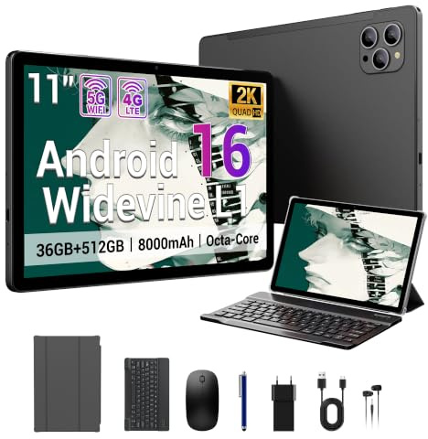 ANTIOXID Tablet 11 pollici Android 16 tablet con sim,Dual SIM 4G LTE 5G Wi-Fi,2,0GHz Octa-Core, 8000mAh, 36 GB RAM + 512GB, 2000x1200/GPS,tablet in offerta con tastiera