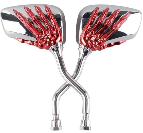 Pairs of Distinctive Skull Skeleton Hand 8mm 10mm Rearview Side Mirror for Motorcycle Scooter Moped Bike Standard Bike (Red)