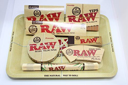 RAW Tray Smokers Gift Set - Tips - Papers - Tin - Metal Mini Tray - Mat