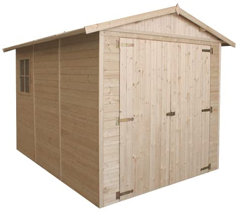 Garage in legno naturale A222x320x244 cm/6 m2- Magazzino esterno con finestre - Capanno da giardino - per bici, deposito attrezzi e rimessa - TIMBELA M105