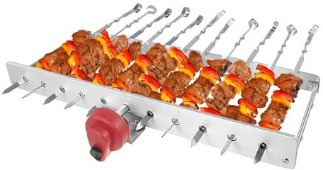 RAMBO Grillaufsatz mit Motor inkl. 12 Spieße + Powerbank, Drehspieße aus Edelstahl, Schaschlikgrill, Mangal