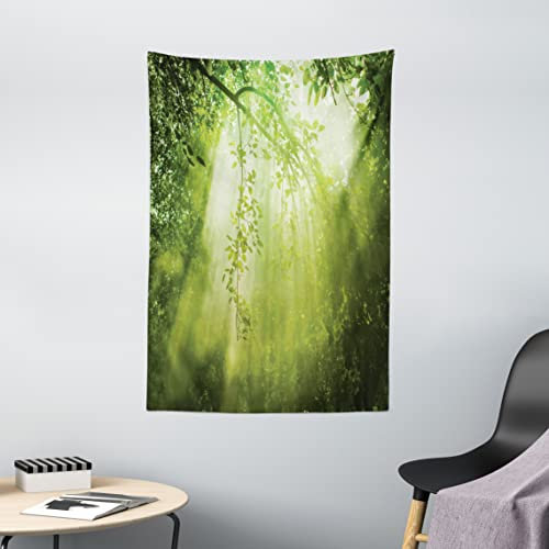 ABAKUHAUS Wald Wandteppich, Sonnenstrahlen im Wald, Wohnzimmer Schlafzimmer Heim Seidiges Satin Wandteppich, 100 x 150 cm, Grün