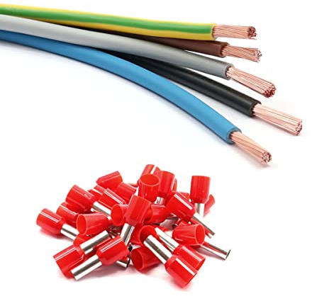Xenterio 10mm² Verdrahtungssatz 5x5m H07V-K & 75 Aderendhülsen | Aderleitung für Zählerschrank & Elektroverteilung | Braun, Schwarz, Grau, Blau, Grün-Gelb | VDE-konform