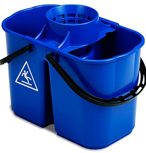 Cubo fregona Fox con escurridor Central - 2 Aguas (Limpia-Sucia) 6+8L en Polipropileno. Señal de Peligro Impresa en Ambos Lados del Cubo (Azul)