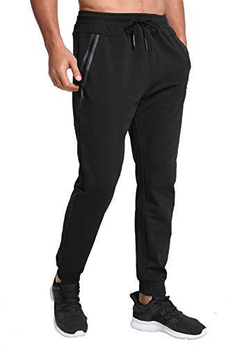 JustSun Pantaloni Tuta Uomo Pantalone Sportivi Uomo Felpati Cotone Joggers con Tasche Zip Nero L