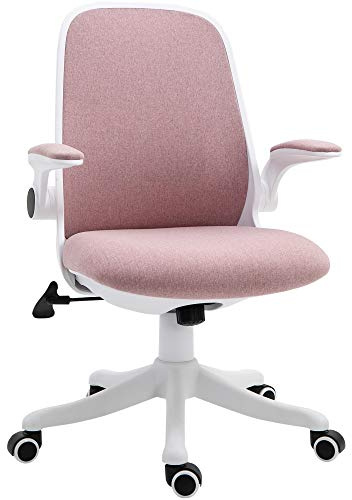 Vinsetto Silla Giratoria de Oficina Basculante 62,5x60x94-104 cm Rosa | Silla de Escritorio, Altura Ajustable, Reposabrazos Elevable, Carga 120 kg, para Despacho Dormitorio