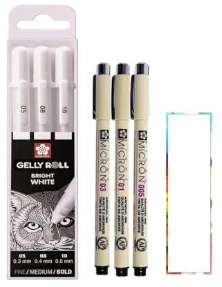 PIGMA MICRON Sakura Gelly Roll Classic Bold Point Pens White 3 Stück + Sakura 005.01.03
