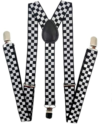 The Fancy Dress® Unisex Adult Child Adjustable BRACES SUSPENDERS Slim Trouser Belt Y Clip On Fancy Dress Mens 25 mm with Strong Metal Clip (Police Checkered)