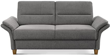 CAVADORE 3er Sofa Wyk / 3-Sitzer-Couch im Landhausstil mit Federkern + Holzfüßen / 186 x 90 x 89 / Chenille, Grau
