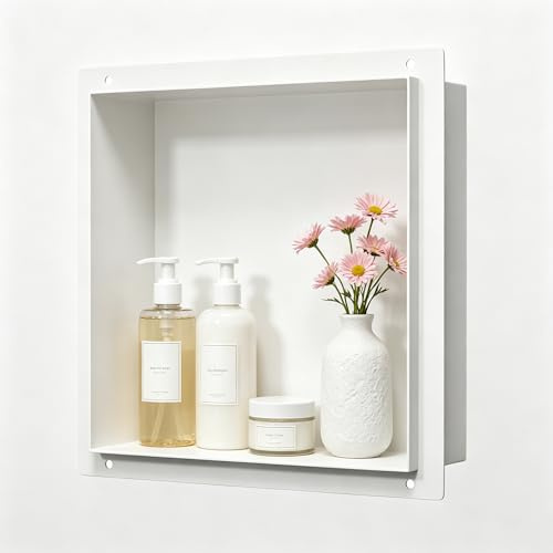 Bernkot Niche murale en acier inoxydable 304 blanc - 30 x 30 x 10 cm - Pas de carrelage nécessaire - Montage encastré