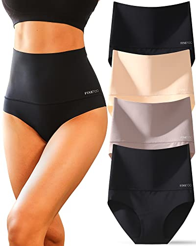 FINETOO Light Tummy Control Underwear Women High Waisted Briefs Plus Size Shapewear Under Dress Ladies Panties S-XXXL
