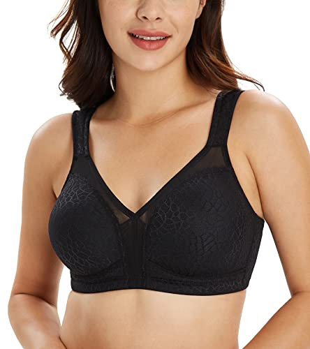 Lemorosy Full Coverage Non Padded Wireless Minimizer Bra Women's Plus Size Underwear Comfort and Double Support for Large Bust(Black,42DD)