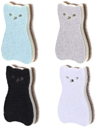 Spugne da cucina a forma di gatto,antiscivolo,multiuso,resistente,spugna per lavello,spugna per pulizia su due lati (4 pezzi)