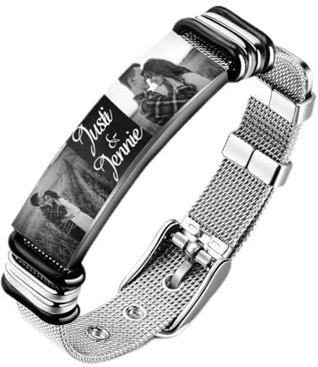 kaululu Personalisierte Armbänder mit Namen Gravur Foto Schmuck Herren Damen Paare Armband Edelstahl mit Partnerarmband für Männer & Frauen Geschenk (Schwarz)