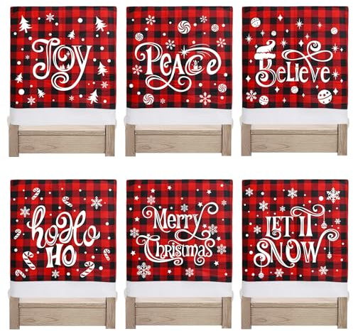 KIMOBER Stuhlhussen-Set mit weihnachtlichem Büffelkaro, Rot und Schwarz, 6 Stück