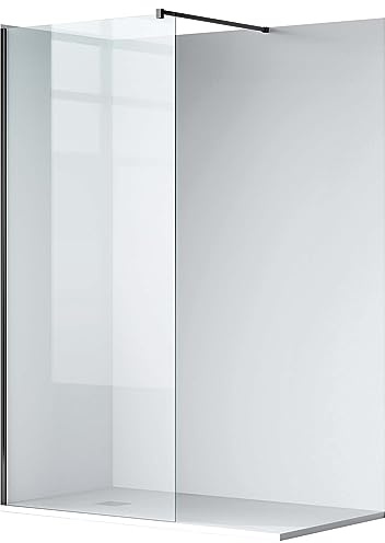 Balneo Schwarz Duschwand Glas 90 x 200 cm | 8 mm Hartglas, Easy Clean Beschichtung, Hydrofähig, Flexibler Einbau Links/Rechts, Walk In Dusche