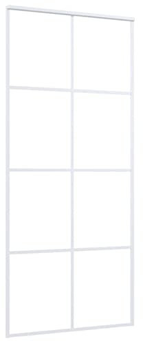 Tidyard Schiebetür Schiebetürsystem Glastür Glasschiebetür Ganzglasschiebetür Tür Innen mit Alurahmen Schiebetürbeschlagsätze ESG-Glas Aluminium 90 x 205 cm (B x H) Weiß