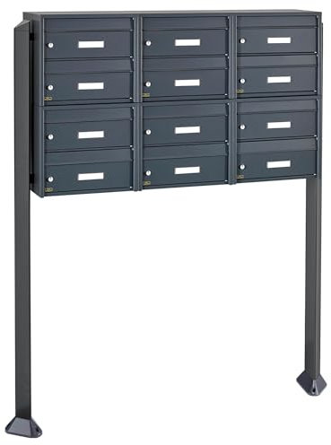 Banjado® Burg Wächter Briefkasten mit Standfuß/Briefkasten 12 Parteien/Standbriefkasten anthrazit/Standbriefkasten freistehend/Freistehender Briefkasten mit Namensschild