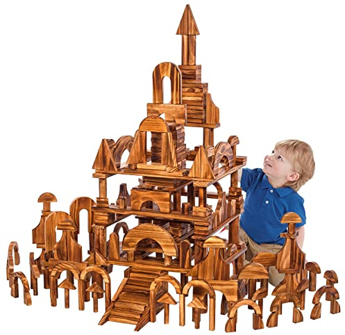 Kleine sensorische Holzbausteine 43 Teile für Kinder– Karbonisiertes Kiefernholz Tisch-Baukasten, Leichte Glatte Bauklötze für Feinmotorik, Vorschule, Kita, Homeschool Lernspielzeug (2,45 kg)