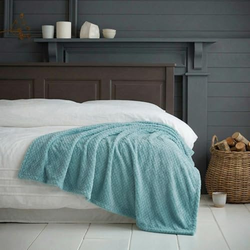 Luxury Popcorn Waffle Fleece Throw Blankets Super Soft Warm & Cozy Sofa & Bed Fleece Throw Blankets (Duck egg, King(200x240cm)