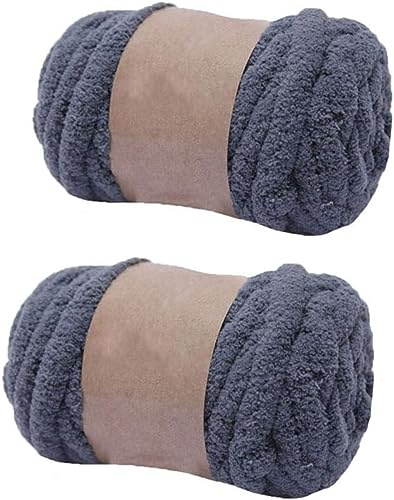 RIESKAS Chenille-Garn für Armstricken, Deckengarn, Jumbo-Chenille-Garn, DIY, Matte, Mütze, Schals, 250 g, Violett, 2 Stück